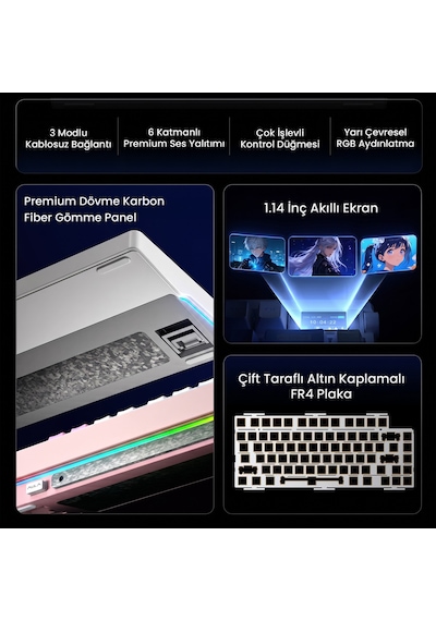 Aula Nova75 Mekanik Rgb Klavye Tkl Star Vector Switch Tri Mode Kablosuz Makrolu Hot Swap Gaming Oyuncu Klavyesi Gri