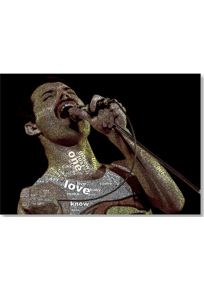 Cakasepetim Freddie Mercury Üzerinde Şarkı Sözleri Ahşap Mdf Tablo