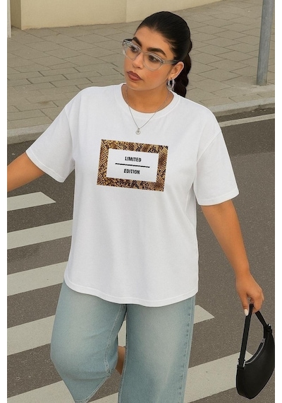 Büyük Beden Lımıted Edıtıon Baskılı Unisex Tişört Beyaz