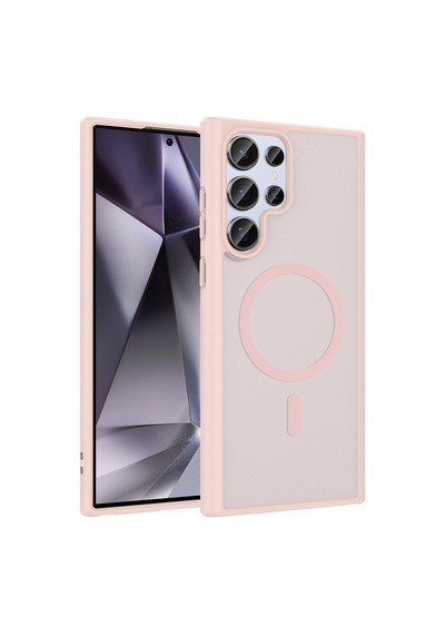 Zore Samsung Galaxy Uyumlu S22 Ultra Kılıf M-safe Şarj Özellikli Zore Babet Kapak - Pembe