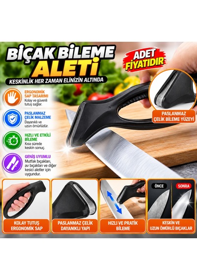 Kolay Tutuş Saplı Paslanmaz Çelik Manuel Bıçak Bileme Aleti Adet Fiyatıdır