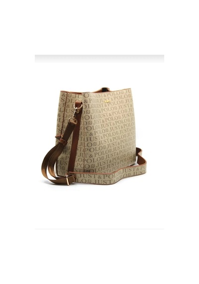 Just Polo Kadın Monogram Baskılı El Ve Omuz Çantası Ebat 25 X 25 Vizon Taba