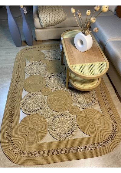 Mavaux Violaceae Jüt Hasırlı Örgü Kilim Bej