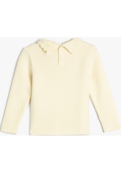 Koton Basic Sweatshirt Dik İşlemeli Yaka Arkadan Düğmeli Uzun Kollu Ekru 4wmg90007at 4WMG90007AT010 Ekru