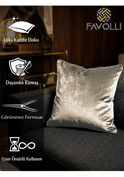 Gümüş Gri Premium Kadife Kırlent Kılıfı, 40 X 40 Cm, Parlak Doku Diğer