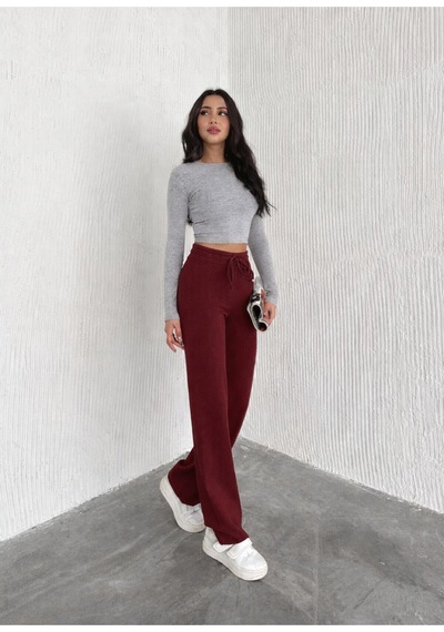 Gugus Kadın Bol Paça İçi Polarlı Fitilli Pantolon Içi Wide Leg Eşofman Altı Bordo Kırmızı Gugus Kadın Bol Paça İçi Polarlı Fitilli Pantolon Içi Wide Leg Eşofman Altı Bordo Kırmızı