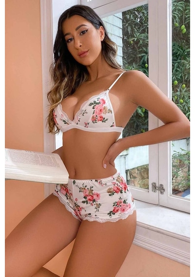 Merry See Çiçek Basklı Sütyenli Sortlu 2 Li Pijama Takımı 001