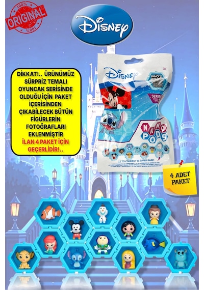 Wıb Disney Pixar Nano Pods Blind Bag Sürpriz Figür - 4 Adet