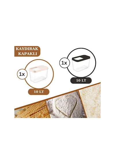Flosoft 10 L Un Bakliyat Erzak Saklama Kabı Deterjan Kutusu 2’Li Set Füme+Krem