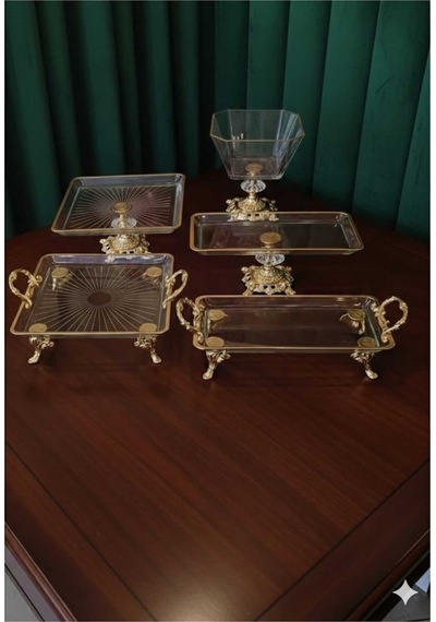 Çnr Home Collection 5 Parça Gold Klasik Ayakli Sunum Seti Gold