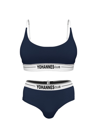 Yohannes Club, Kadın Pamuklu İç Çamaşırı Takımı, Renk Seçenekli, Bralet-kemerli Hipster Külot Lacivert