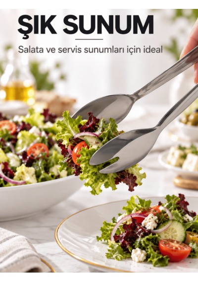Beylini Paslanmaz Çelik Salata Maşası Kaşık Çatal Uçlu Servis Maşası Sunum Maşası Açık Büfe Mutfak Maşası