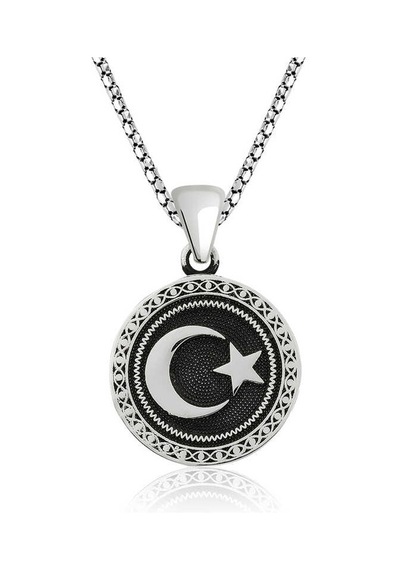 925 Ayar Gümüş Ay Yıldız Gümüş Kolye Gri
