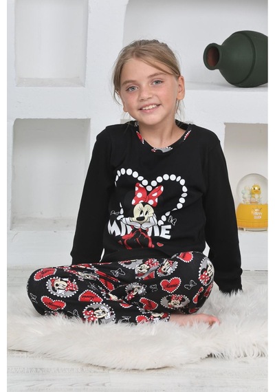 Miniğimin Cicileri Mnn Ms Kalpli Kız Çocuk Pijama Takımı - Siyah Siyah