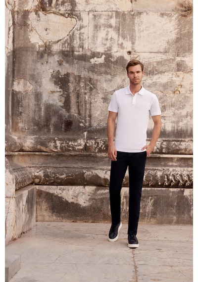 Beyaz Basic Düz %100 Pamuk Slim Fit Dar Kesim Kısa Kollu Polo Yaka Tişört 99yc018011600 Beyaz