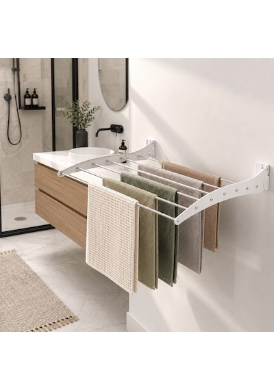 Çamaşır Kurutma Askılığı Katlanır Duvara Monte Balkon Banyo Askılık Duvar Tipi Yer Tasarruflu Kurutmalık 100 Cm Roma Beyaz