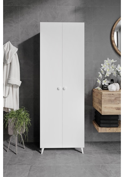 2 Kapaklı 5 Bölmeli Geniş Çok Amaçlı Banyo Dolabı - Tamamı 1. Kalite Mdf Desensiz