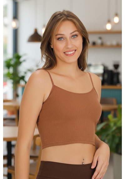 Sensu Kadın Fitilli Kumaş İp Askılı Crop Büstiyer - Crop120 -kahverengi Kahverengı