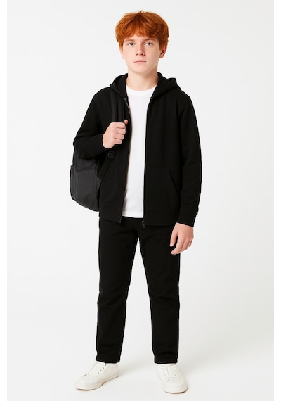 Giyicem G2025-3 Basic Fermuarlı Kapüşonlu Unisex Okul Sweatshirt - Siyah