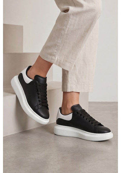 Liaquenn - Rahat Ve Hafif Yüksek Tabanlı Yürüyüş Günlük Spor Giy Çık Unisex Siyah-beyaz Sneaker ... Siyah Beyaz