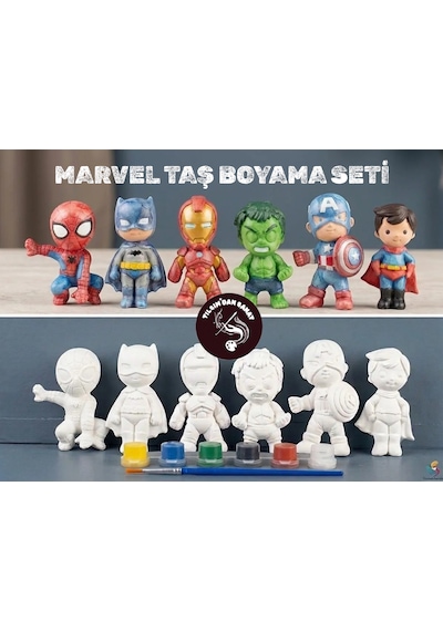 Marvel Taş Boyama Seti 6 Obje + 6 Renk + 1 Fırça + Boyama Sertifikası
