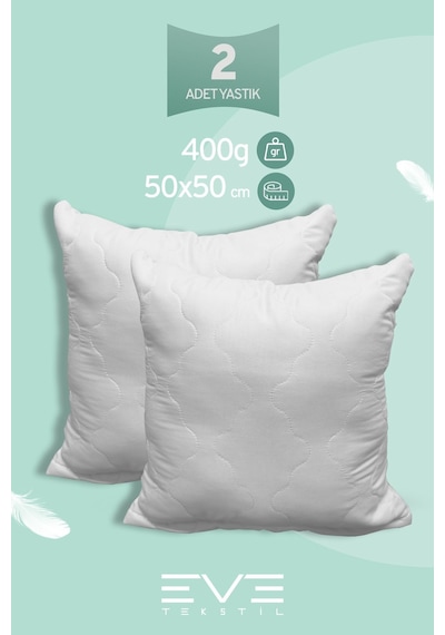 Eve Tekstil 2 Adet Diamant Plus Kare Kırlent Yıkanabilir Antialerjik Silikon Elyaf Yastık 40x40cm 400 Gr Beyaz