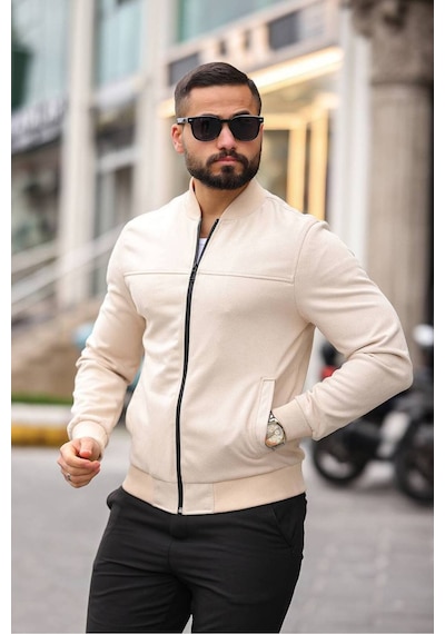 Unisex Süet Kolej Ceket - Günlük Ve Spor Kombinlerin Vazgeçilmezi Krem Süet
