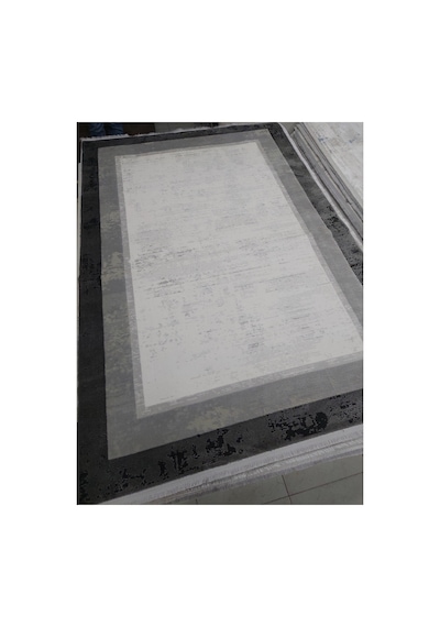 Akrilik Dokuma 160x230 4m2 Pamuk Tabanlı Uzun Ömürlü Kalın Sık Dokuma Halı Gri-siyah
