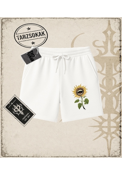 Tarzsokak Gotik & Grunge Streetwear Sunflower Unisex Şort Beyaz