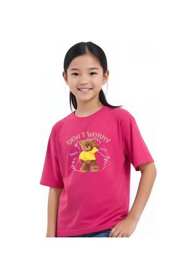 Panios Kids Baskılı Kız Çocuk Kısa Kollu T-shirt Fuşya