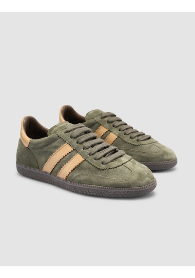 %100 Hakiki Deri Yeşil Süet Kadın Sneaker-yesıl Yeşil