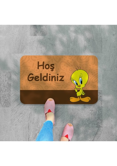 Bebek Uyuyor Yazılı Dekoratif Dış Kapı Önü Ve Iç Mekan Paspası Yıkanabilir Turuncu