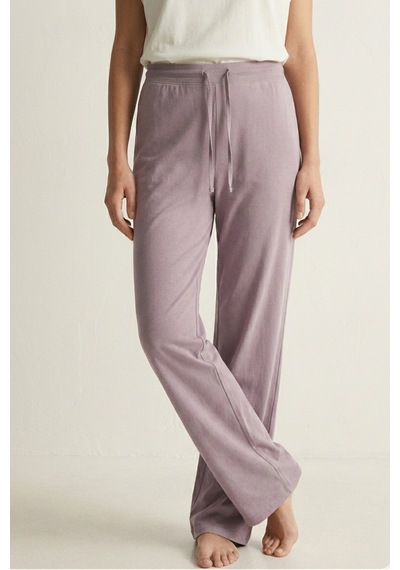 Elemge %100 Pamuk Süprem Kadın Pijama Altı Bol Kalıp Compact Penye Lila Geniş Paça Ipli Terletmez Alt