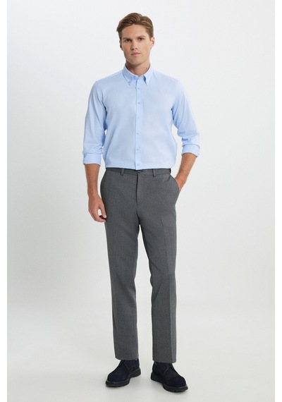 Erkek Mavı %100 Pamuk Slim Fit Dar Kesim Düğmeli Yaka Oxford Gömlek Mavi
