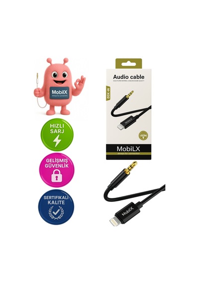 Mobilx M-x02 Lightning To 3.5mm Aux Ses Kablosu Apple Uyumlu iPhone , Stereo Ses Destekli, Altın Uçlu