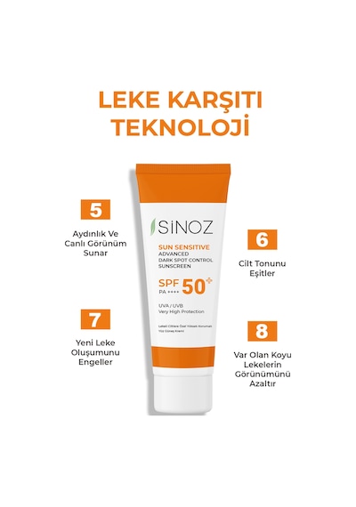 Sinoz Spf 50 Leke Karşıtı Aydınlatıcı Etkili Yüksek Koruyucu Niacinamide İçeren Yüz Güneş Kremi 50 ML