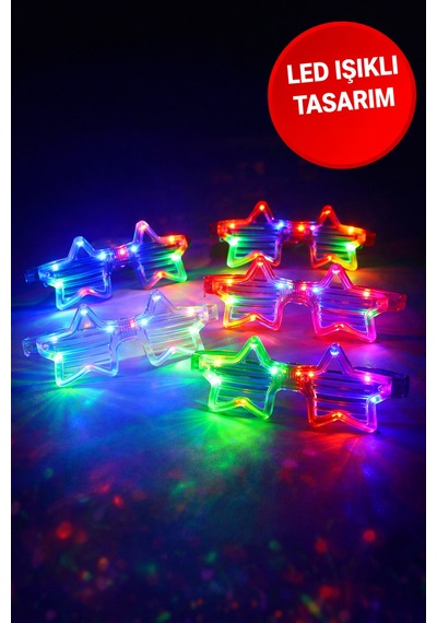 6 Lı Led Parti Gözlüğü Işıklı Yıldız Gözlük Seti Renkli Disko Konser Eğlence