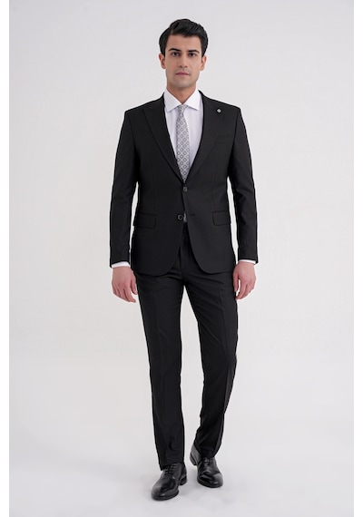 Efor Slim Fit Çift Yırtmaç Sivri Yaka Esnek Siyah Klasik Takım Elbise Tk 939 Siyah