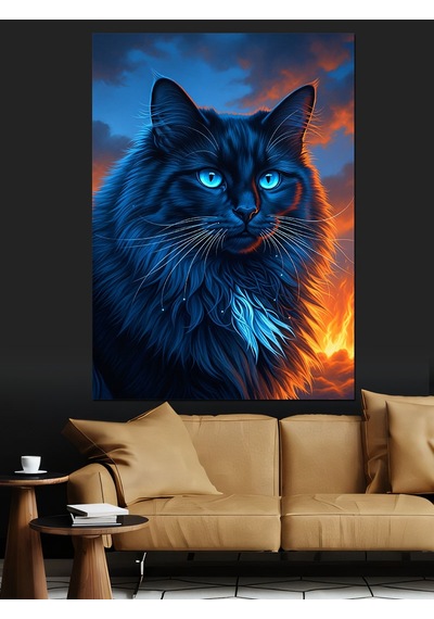 Ahşap Tablo Mavi Gözlü Kara Kedi