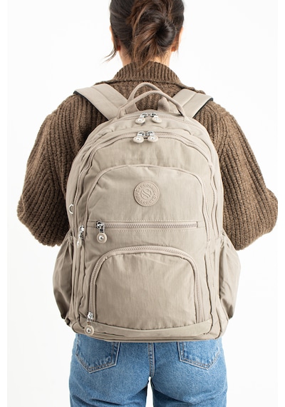 Özer -3013 Sanmorris Unisex Suya Dayanıklı Krinkıl Kumaş Çok Gözlü Orta Boy Laptop Okul Ve Sırt Çantası Kum
