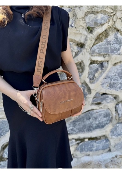 Just Polo Kadın Yeni Sezon Yumuşak Deri Şal Detaylı Ayarlanabilir Askılı Şık El Ve Omuz Çantası Shopper Taba
