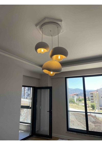 3 Lü Sarkıt Avize Rustik 20-30-40 Cm Modern Bohem Beton Görünüm Ampul Dahil Değildir Beyaz