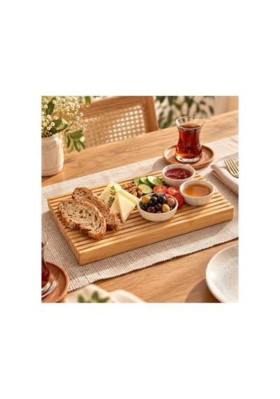 Bambu Sunum Tahtası 25x13 Cm Çizgili Kahvaltılık Sunumluk Bambu - 933573993 Bambu
