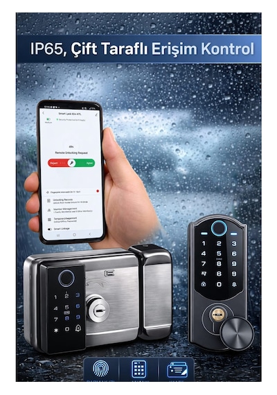 Ayssmart Dl01 Akıllı Kapı Kilidi Ip65 Dış Mekan Uyumlu Parmak Izi Şifre Kart Mobil Kontrol 12v Adaptör Ve Pilli Iki Taraflı Erişim Kontrol