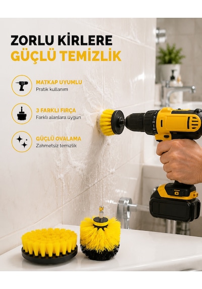 Tek 3 Lü Matkap Ucu Fırça Seti Derinlemesine Temizlik, Tüm Yüzeylerle Uyumlu Yeni Nesil Najmaddin