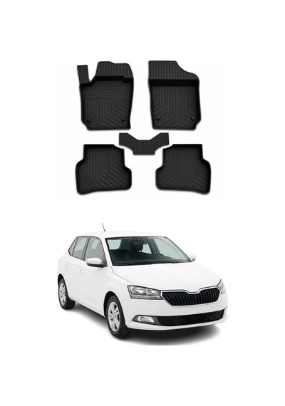 Skoda Fabia 3 2014-2021 Uyumlu 4d Havuzlu Paspas Kauçuk Siyah 5 Parça