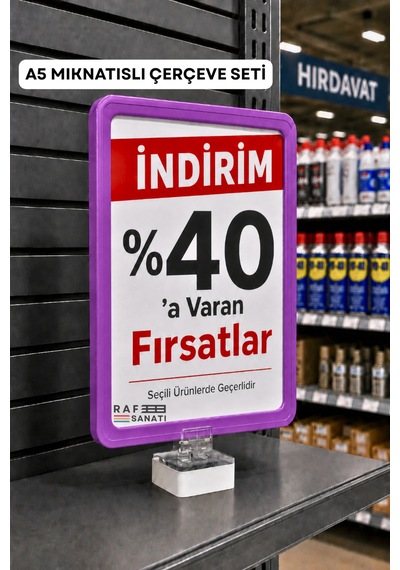 A5 Mıknatıs Tutuculu Fiyatlık Etiketlik Dikey Yatay Ve Bilgilendirme Çerçevesi Mor