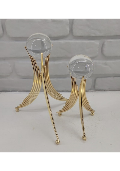 Gold Kaplama Metal 2'li Set Salon Angel Model Kristal Camlı Dekor 1 Takım
