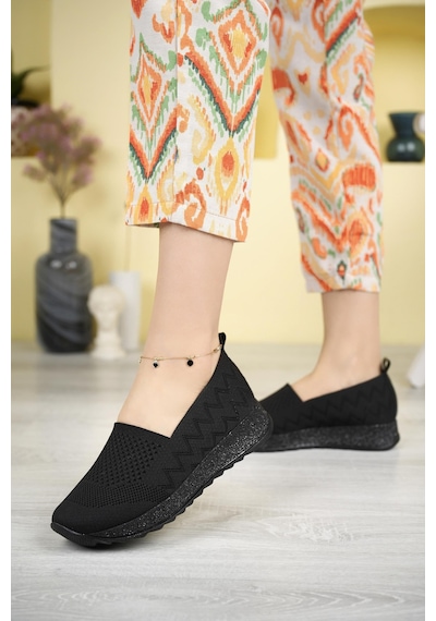 Nesilshoes Nesil Shoes Aky 055 Siyah Triko Yazlık Kadın Ayakkabı