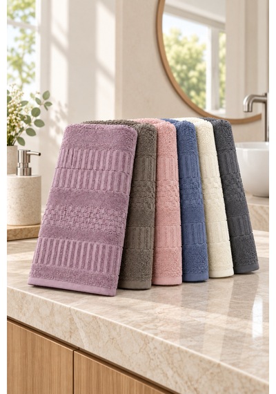 Çizgi Dokulu Renkli El Yüz Havlusu 50x90 Cm 6 Lı Set - Çok Renkli